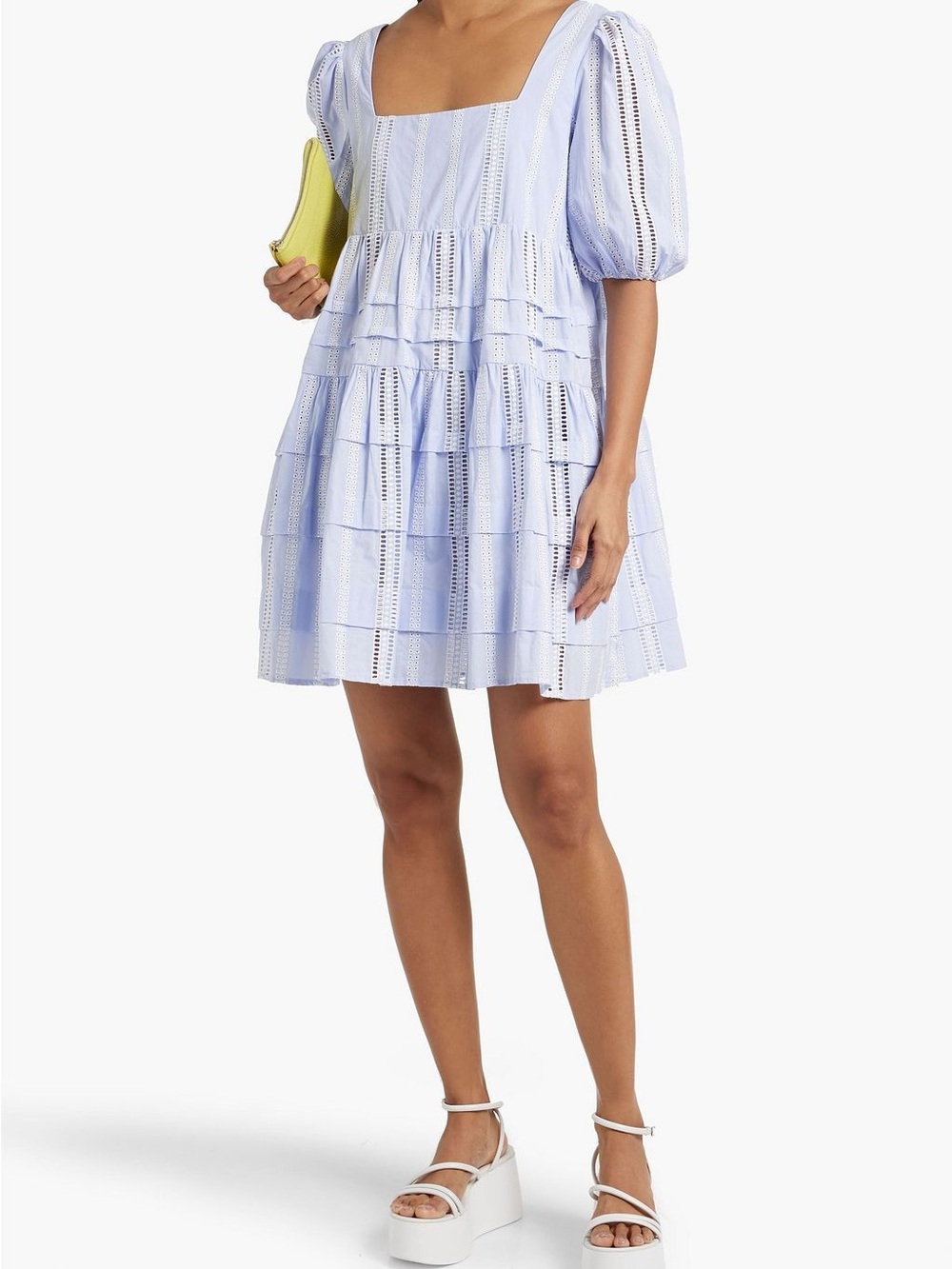 Maje Pale Blue Eyelet Tiered Mini Dress